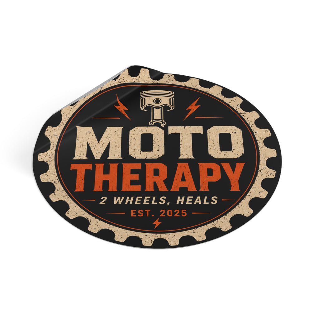 Moto Therapy Round Vinyl Sticker.