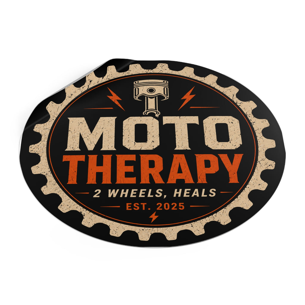 Moto Therapy Round Vinyl Sticker.