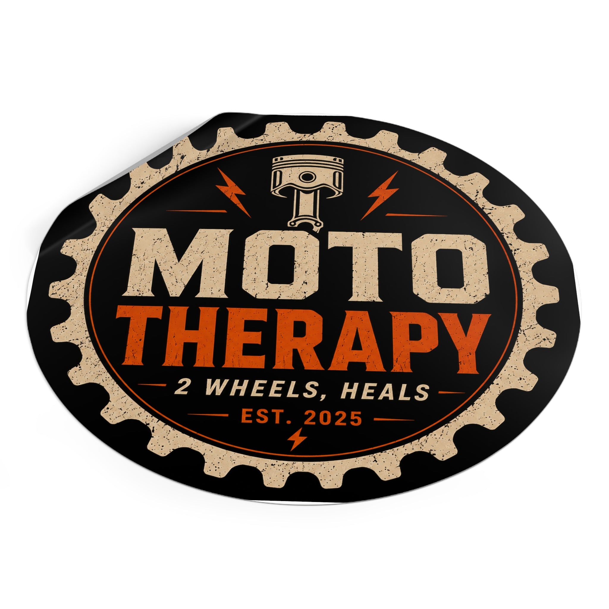 Moto Therapy Round Vinyl Sticker.
