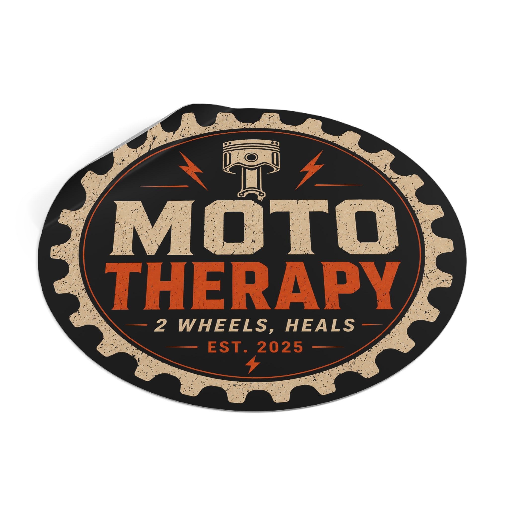Moto Therapy Round Vinyl Sticker.