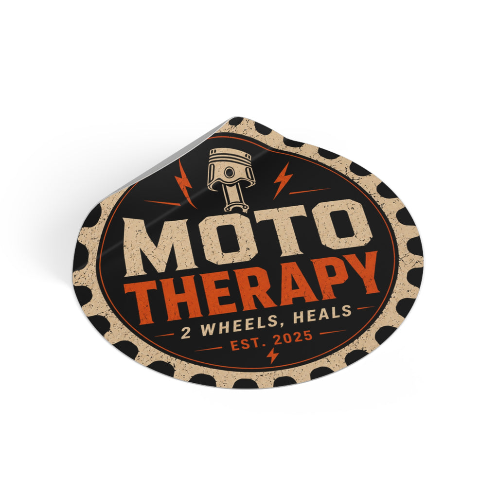 Moto Therapy Round Vinyl Sticker.